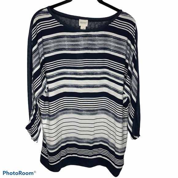 Chicos Zenergy 2(L) Striped‎ 3/4 Dolman Sleeve Top - Picture 1 of 5